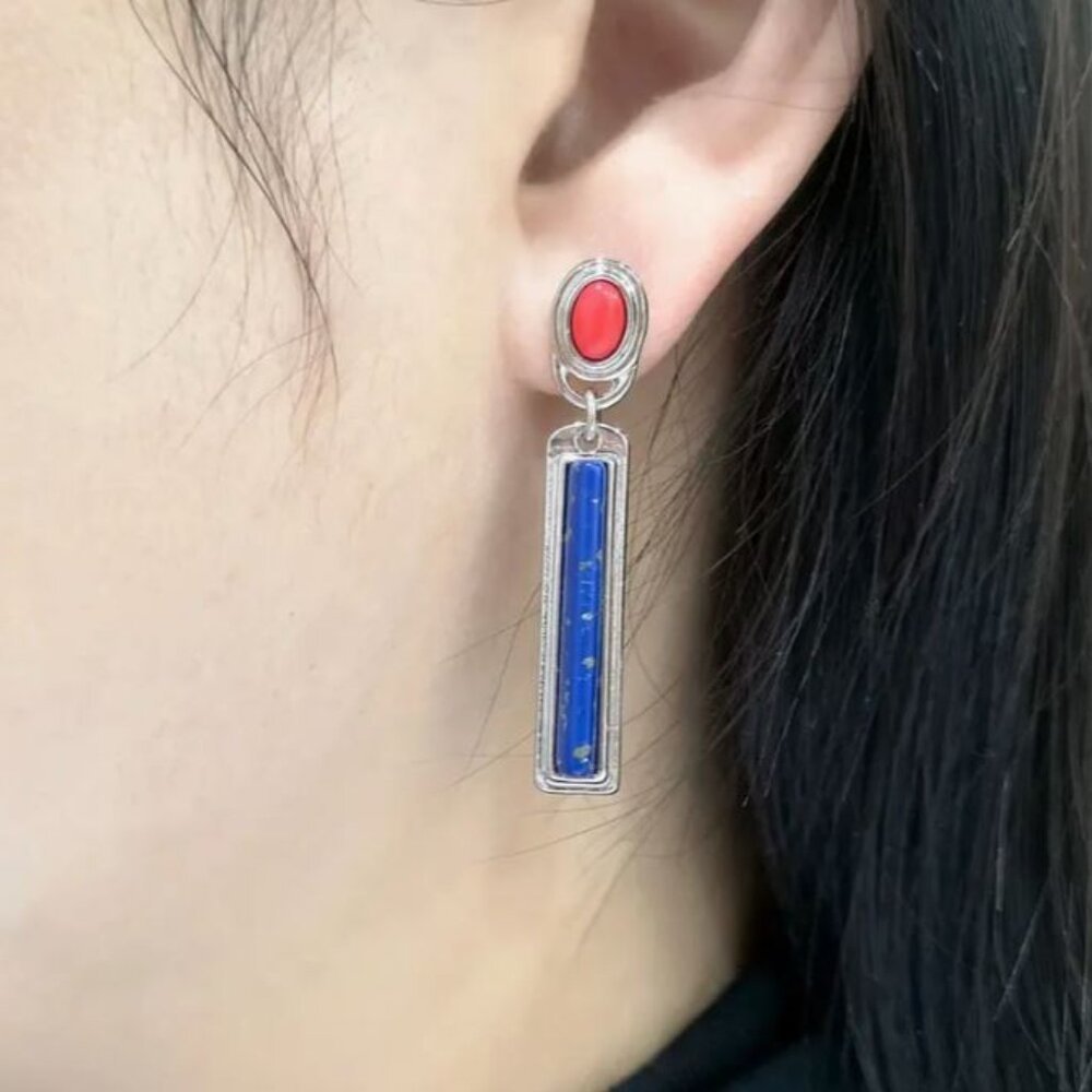 NEW Calliope Silver and Lapis Blue Drop Column Earrings